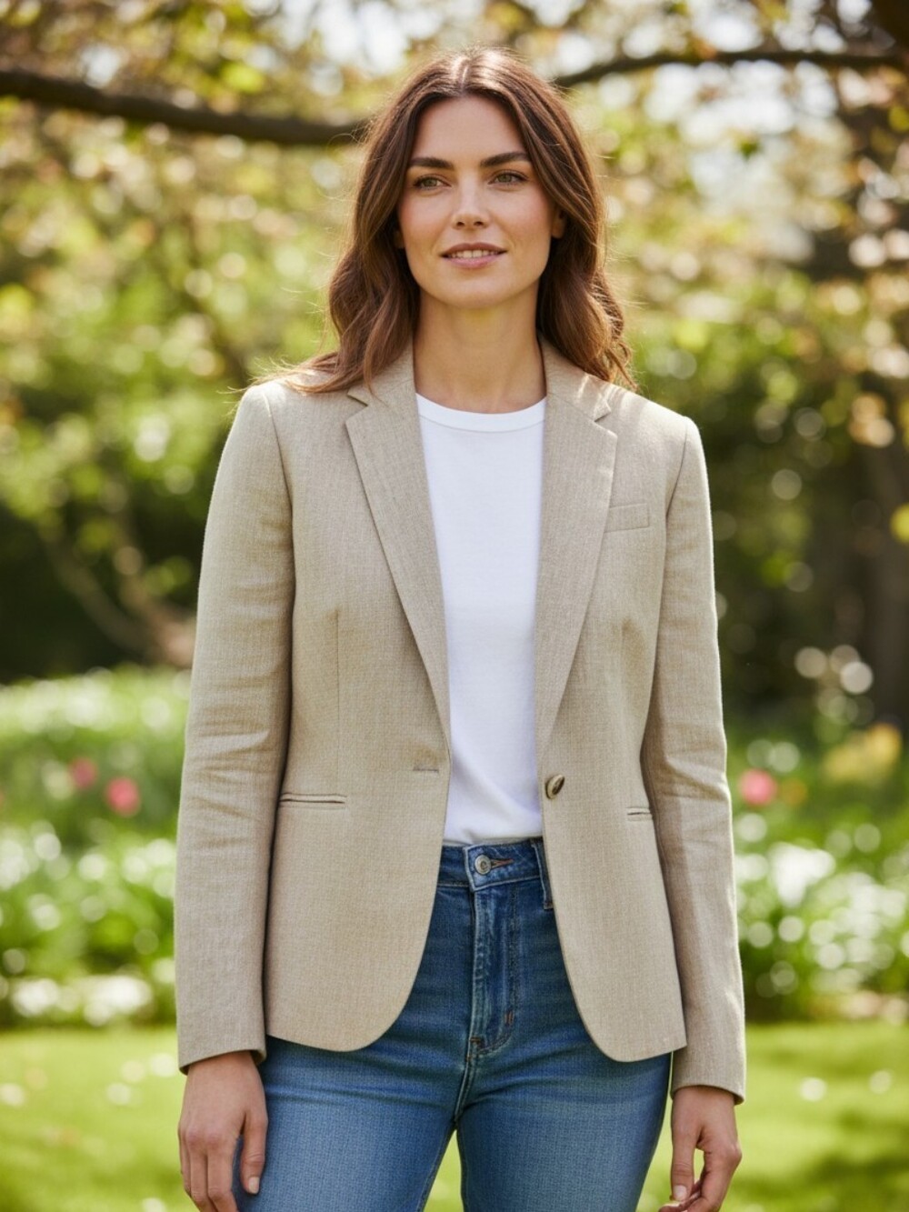 J.Crew Campbell Linen Blazer in a neutral beige or flax color Sz 6